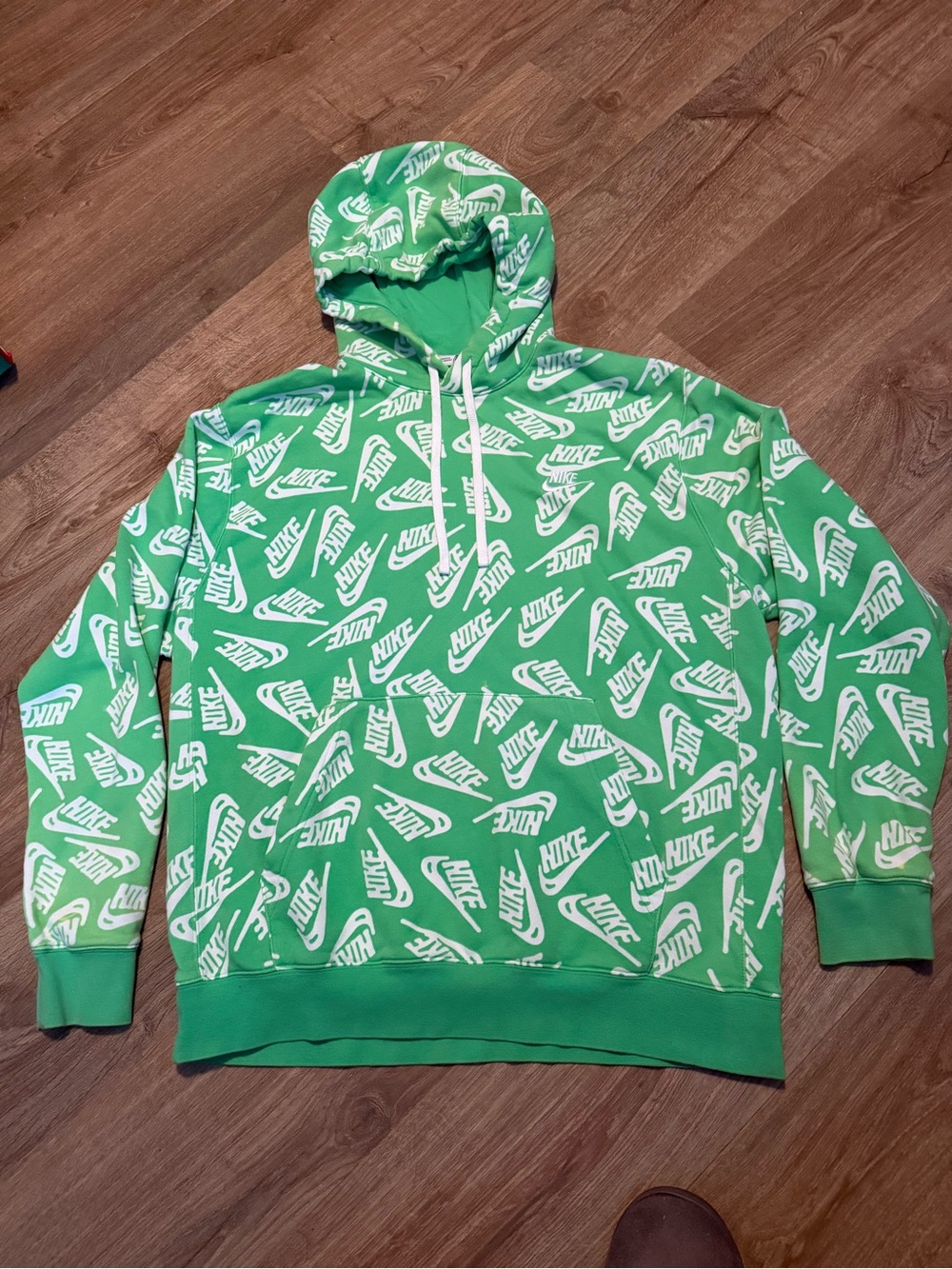 Nike Green Hoodie with White Logo All-Over Print Mens Size Large